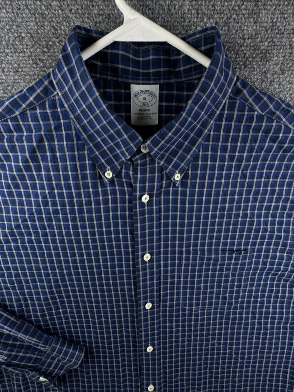 Brooks Brothers Button Up Shirt Men Long Sleeve All Cotton XL Blue Check Adult